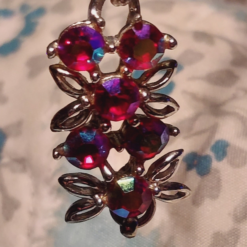 Elegant Silver and Red Floral Earrings
